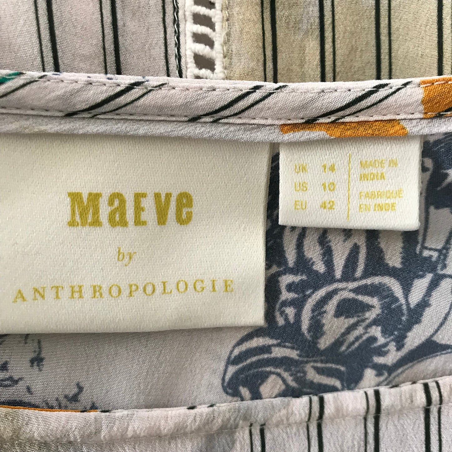 Anthropologie Floral + Striped Silk Blouse