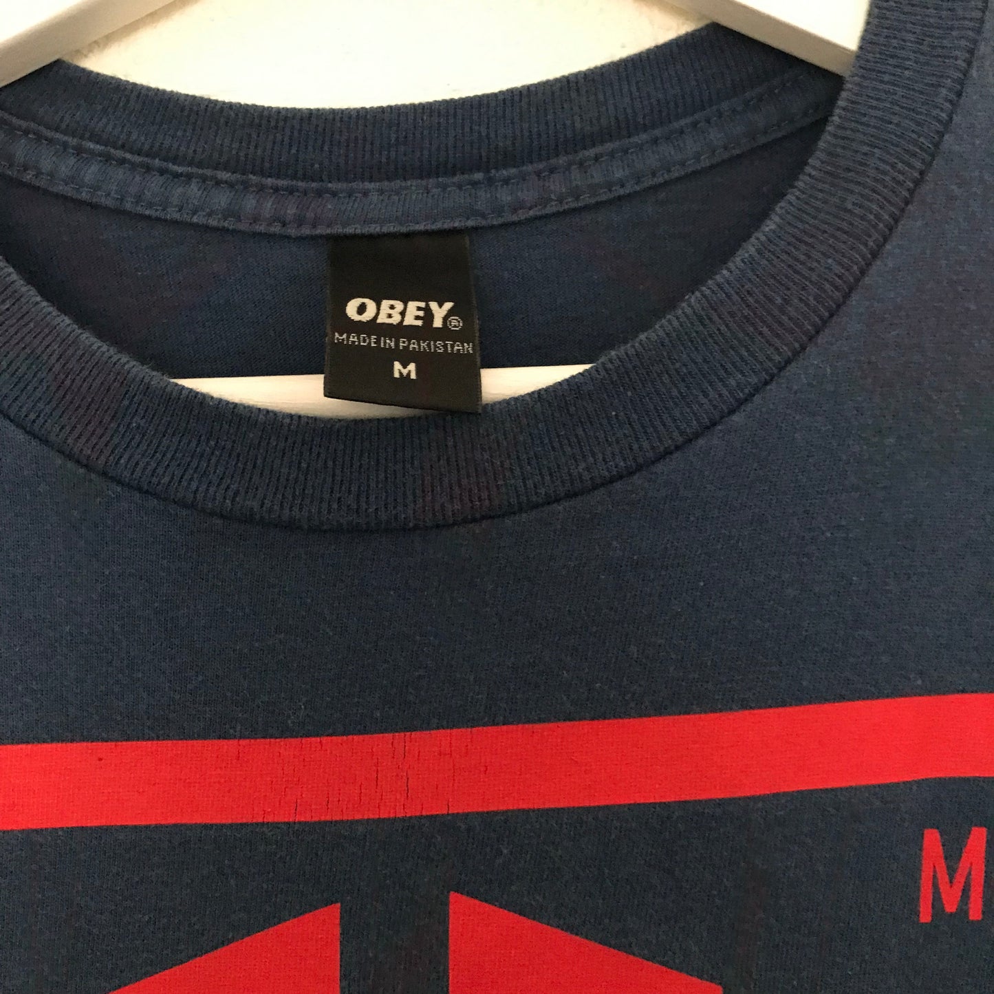 Obey Navy Blue Red Graphic Cotton Tee T Shirt