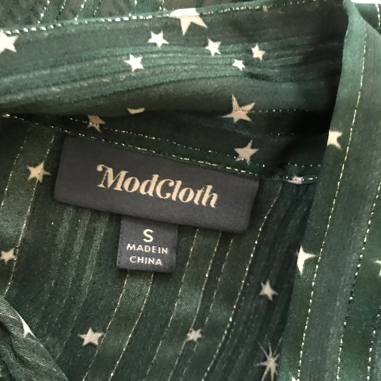 Modcloth Green Striped Star Pussybow Blouse