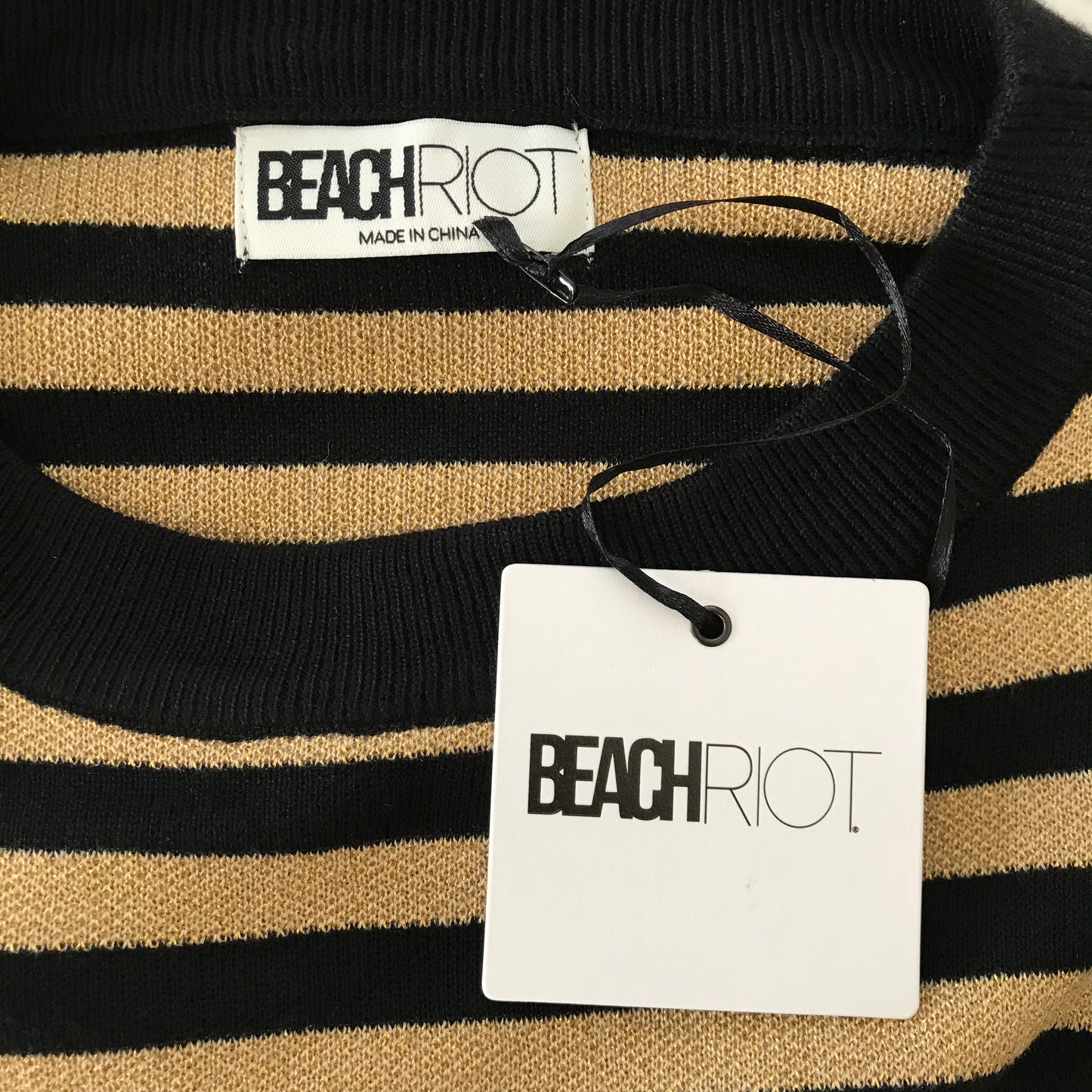Beach Riot Black + Gold Striped Cropped Sweater