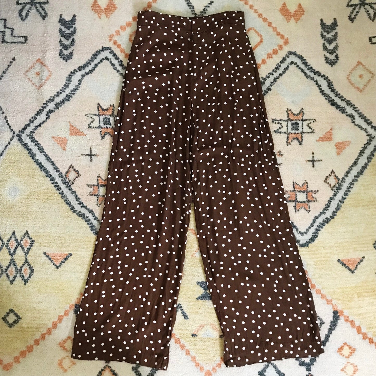 Zara Brown Polka Dot Flowy Mid Rise Pants