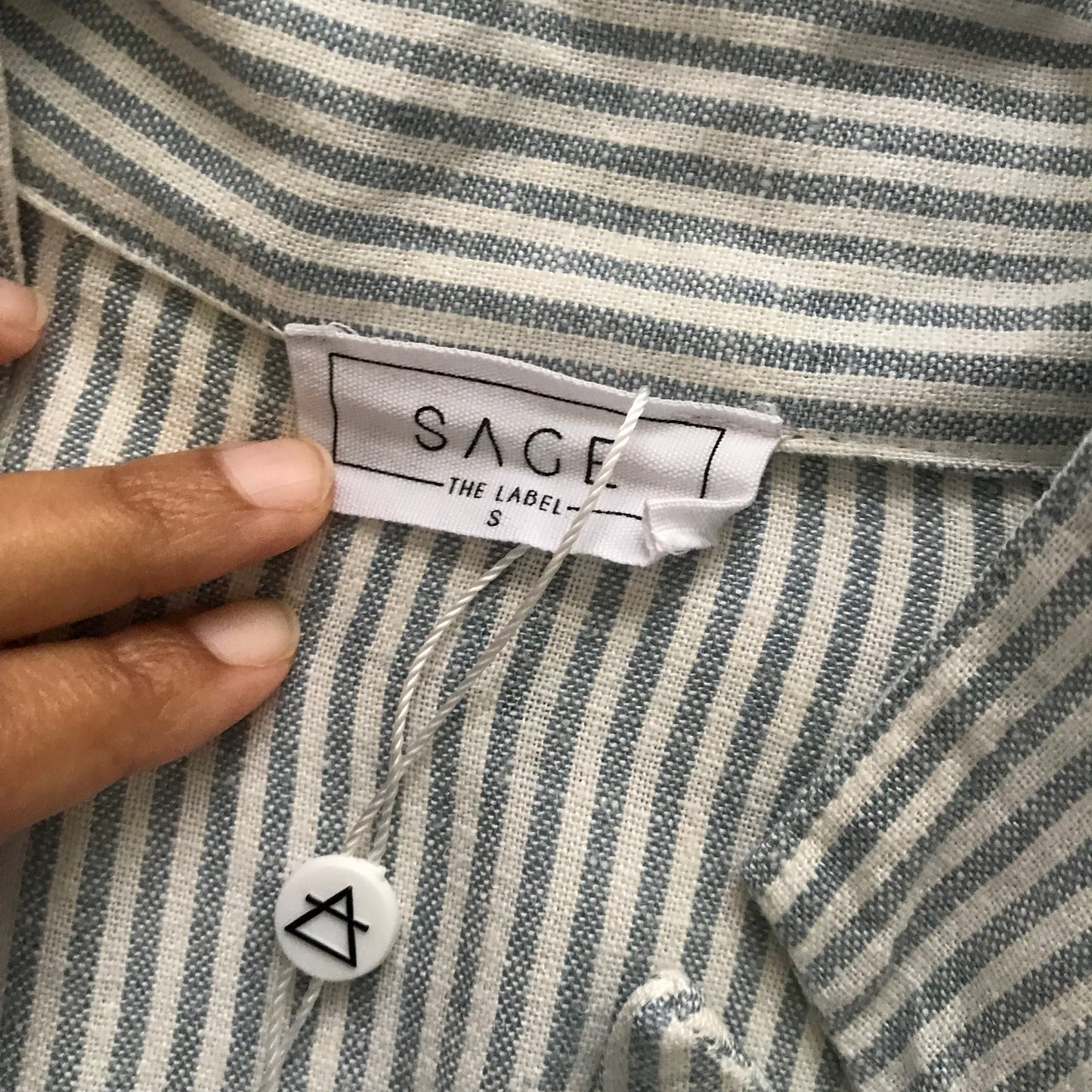 Sage the Label Blue White Striped Linen Blazer