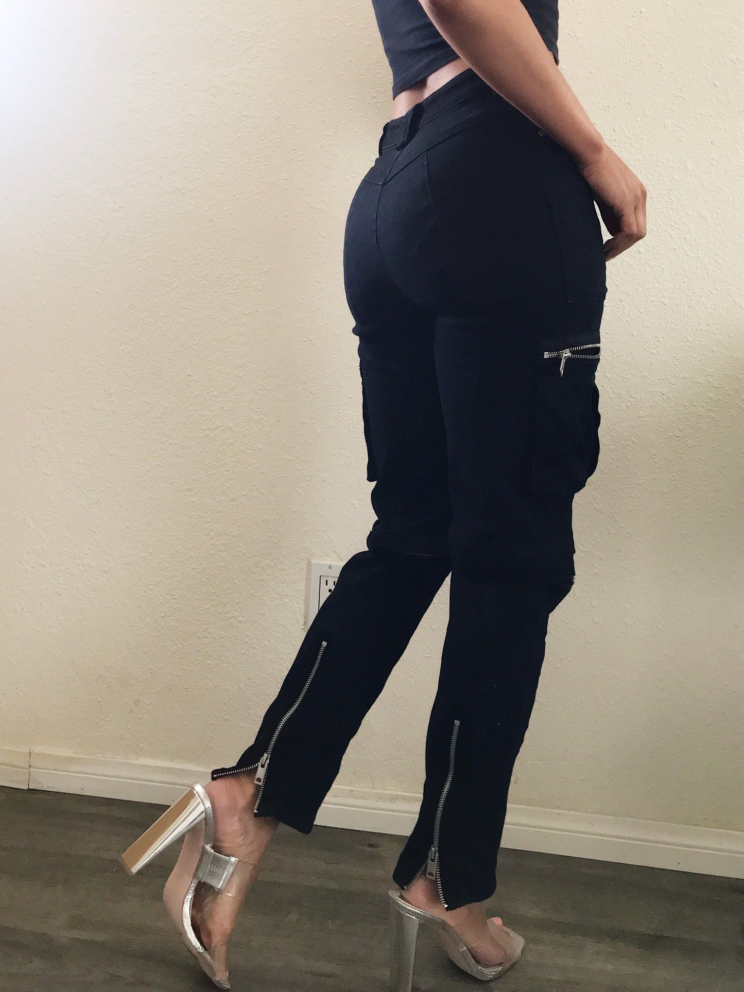 I Am Gia Black Cotton Zipper Utility Cargo Pants