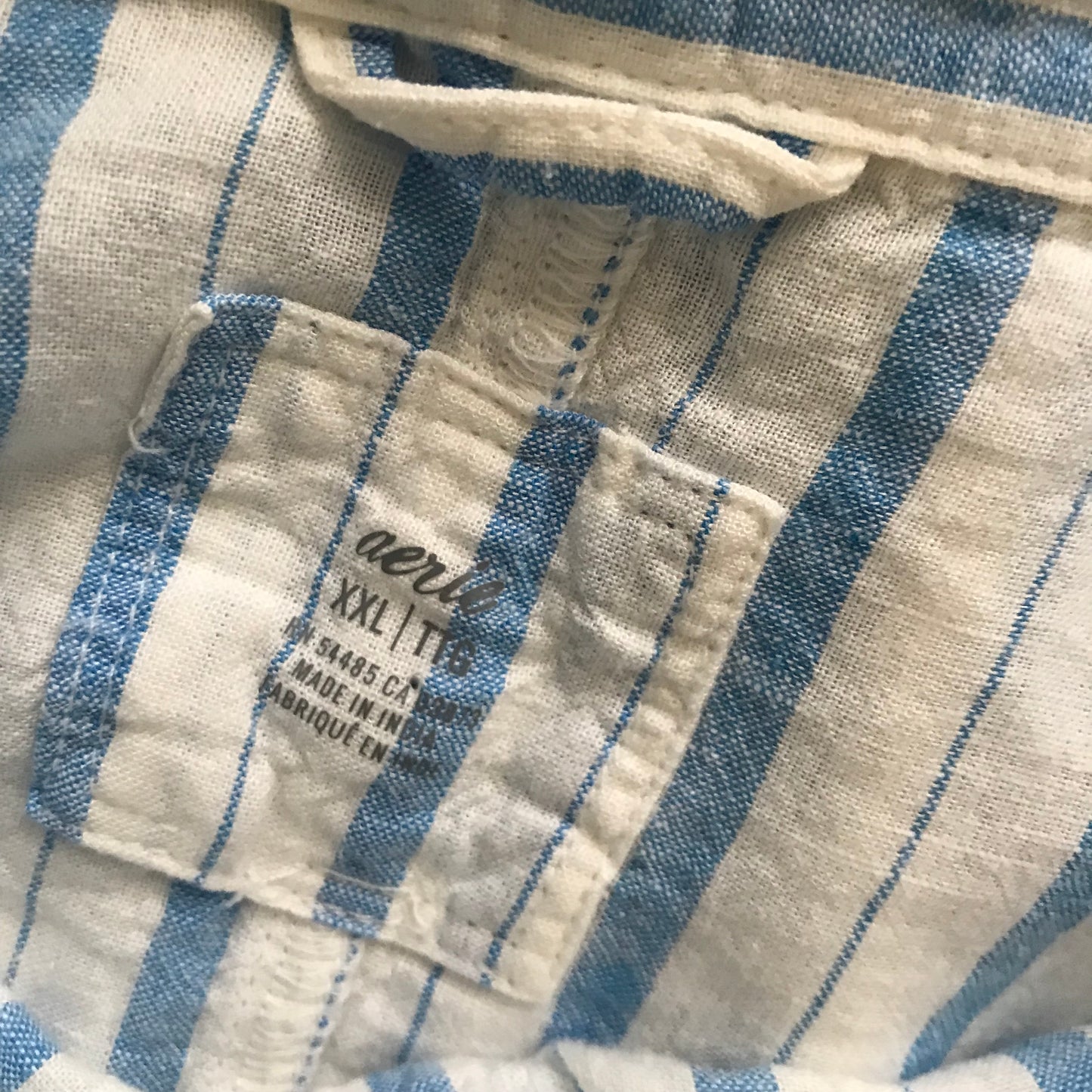 Aerie White Blue Striped Oversized Linen Shirt