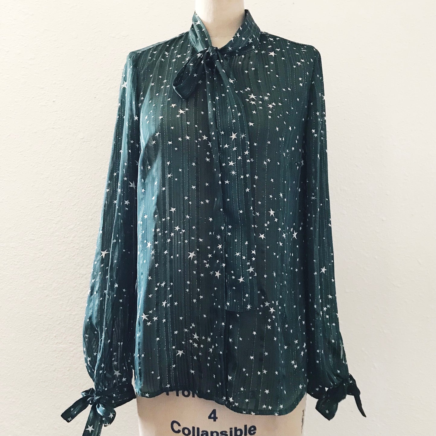 Modcloth Green Striped Star Pussybow Blouse