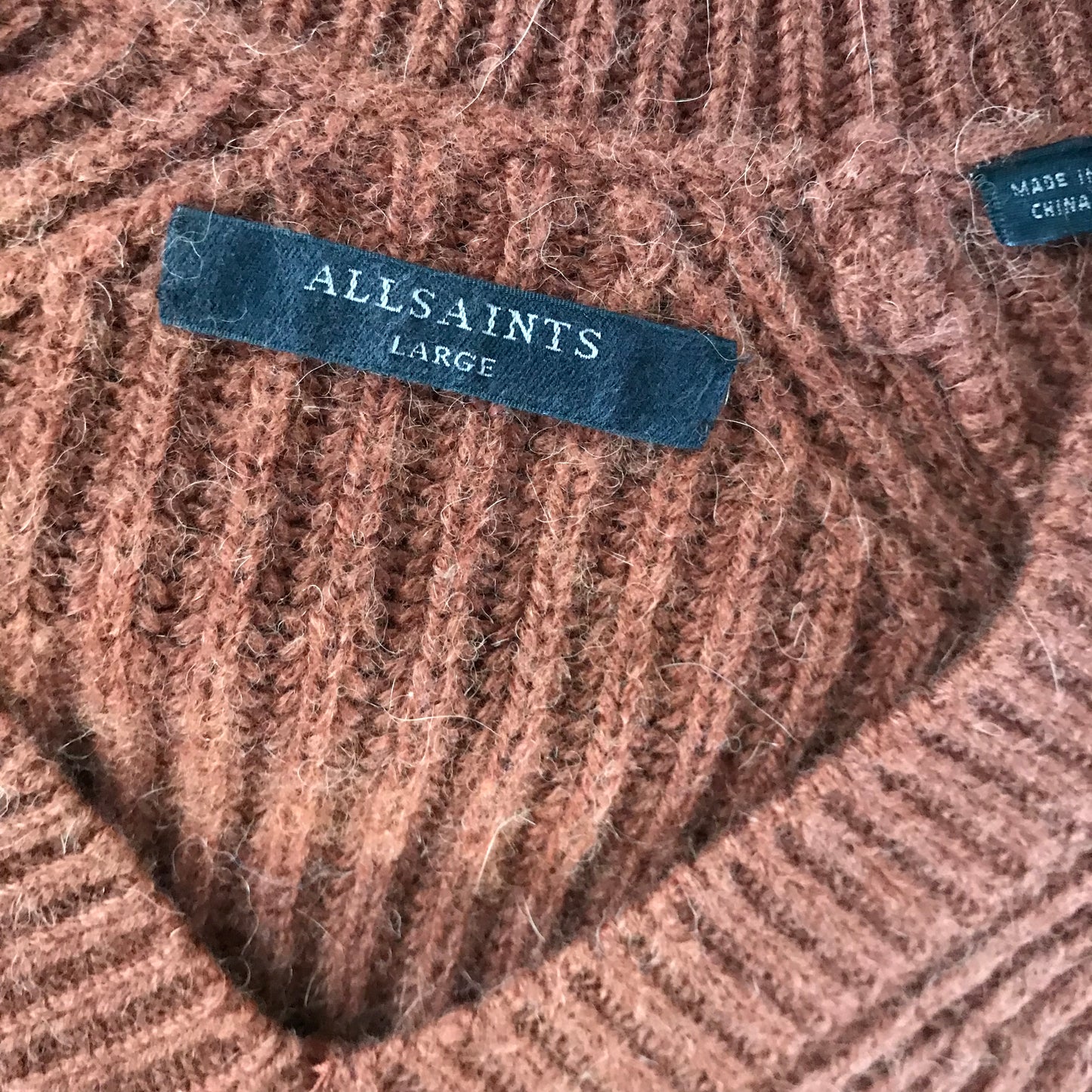All Saints Brown Wool V Neck Sweater