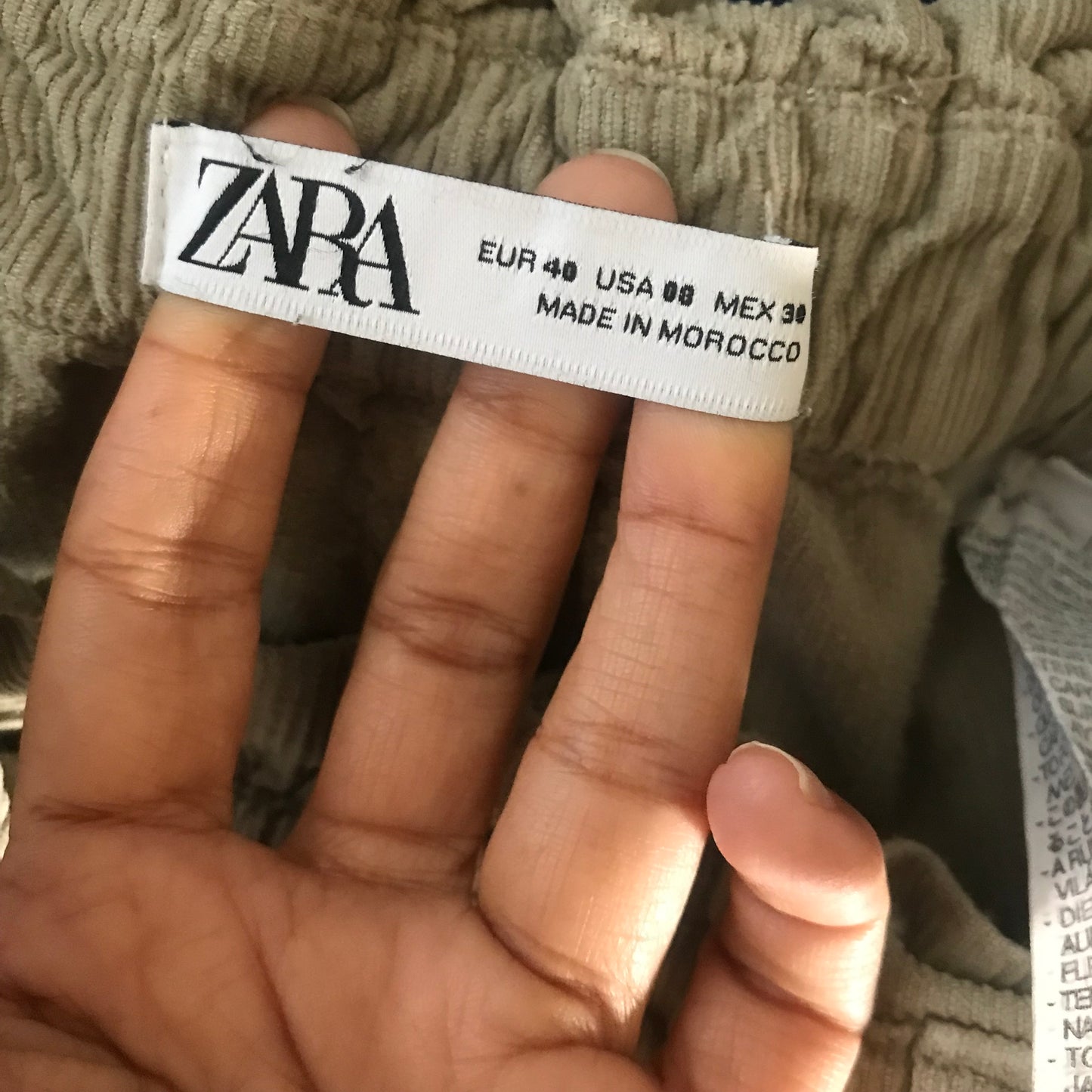 Zara Olive Green Corduroy Barrel Leg Pants