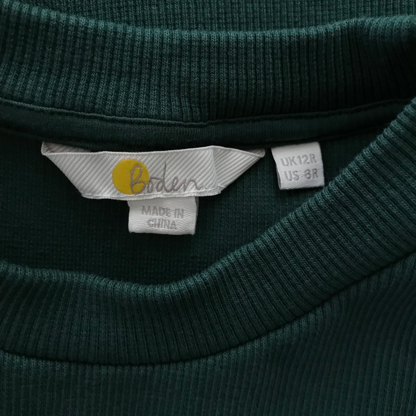 Boden Hunter Green Ribbed Knit Cotton Midi Dress
