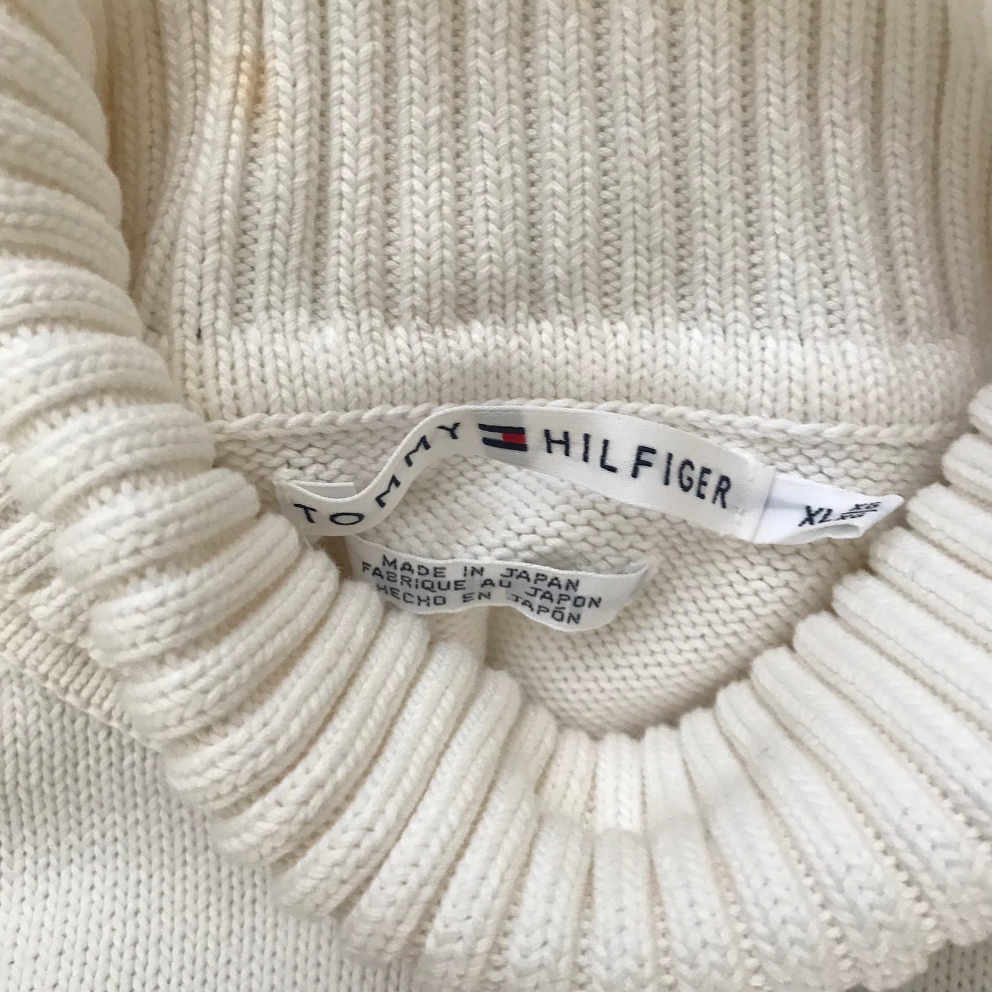 Tommy Hilfiger Vintage Y2k Ivory Cotton Knit Logo Turtleneck Sweater