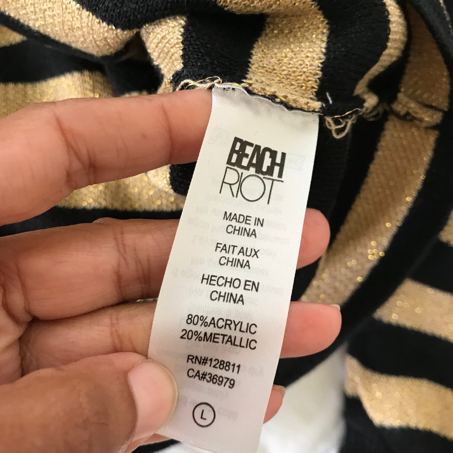Beach Riot Black + Gold Striped Cropped Sweater