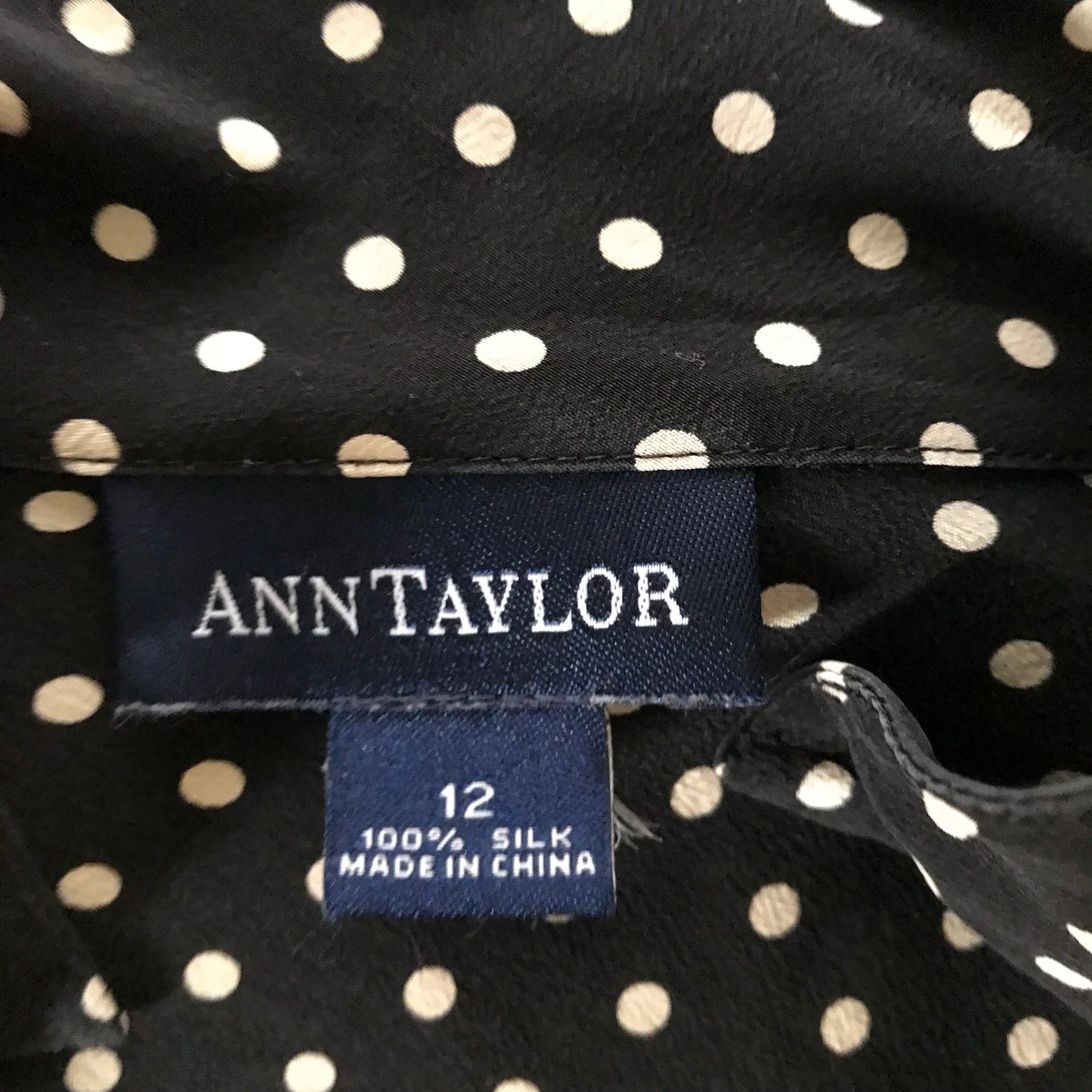 Ann Taylor Vintage 1990s Black White Silk Polkadot Blouse