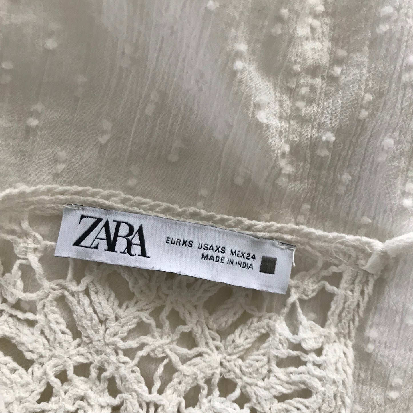 Zara White Cotton Crochet Midi Dress