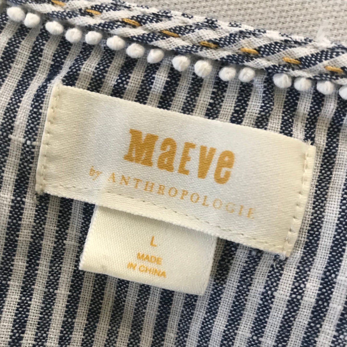 Anthropologie Striped Blue White Linen Top