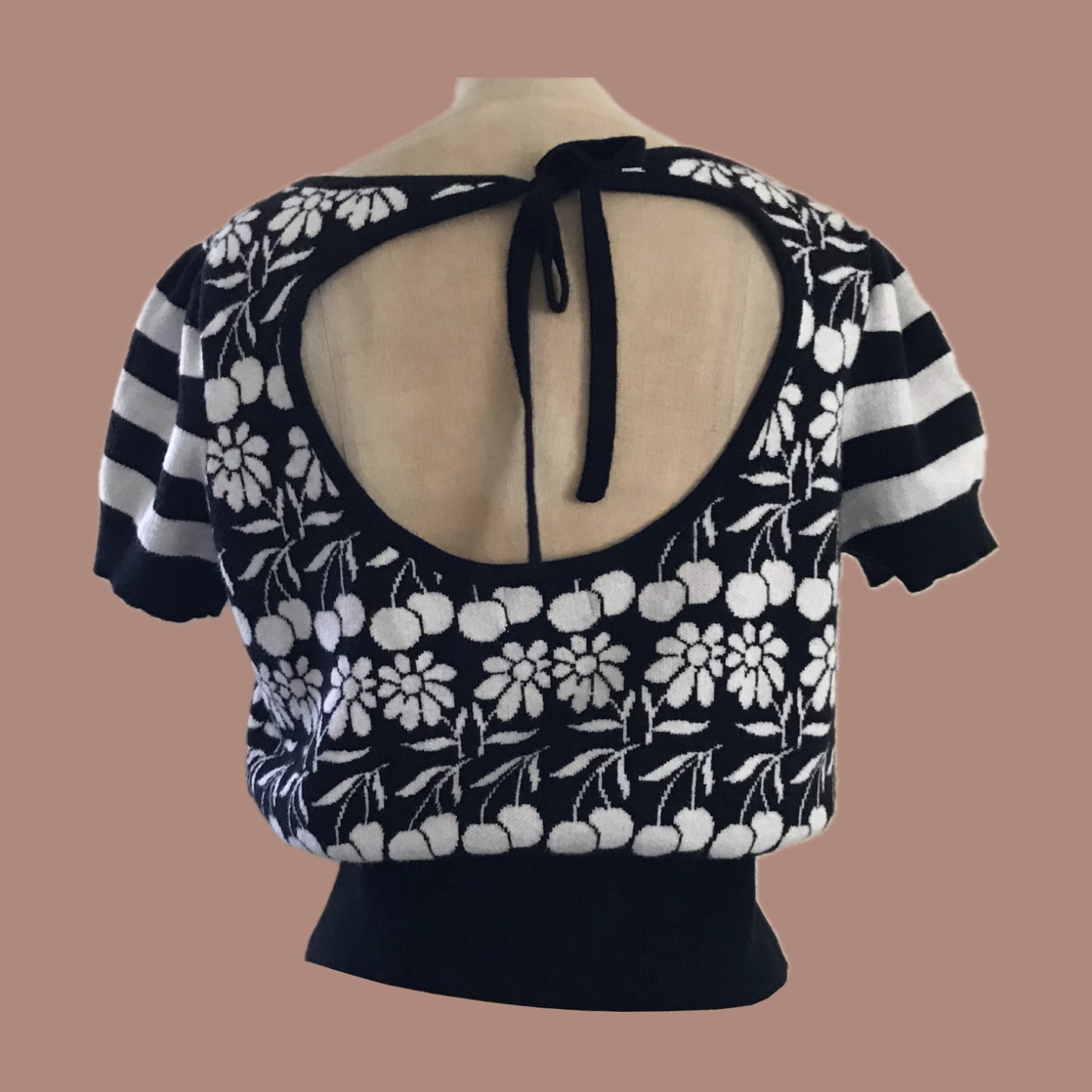 Anthropologie Black Floral Knit Retro Crop Top