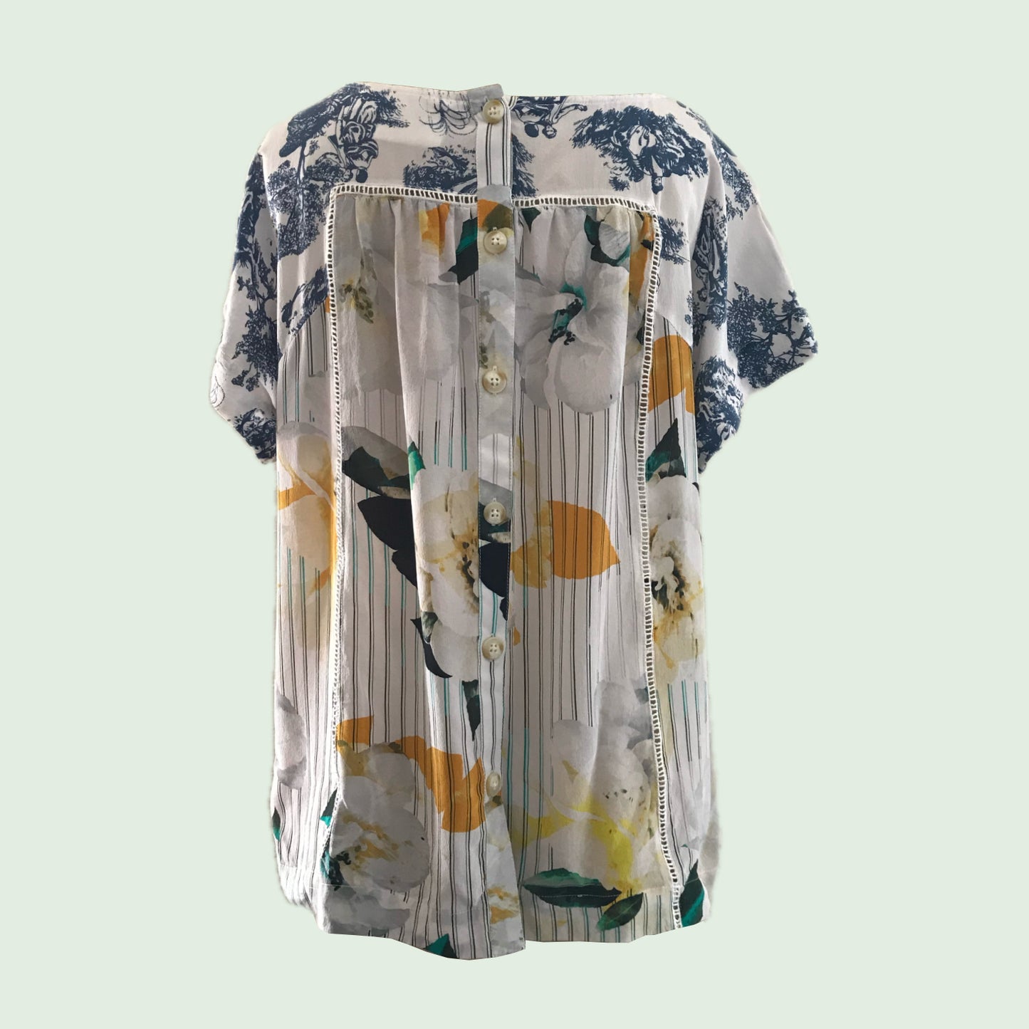 Anthropologie Floral + Striped Silk Blouse