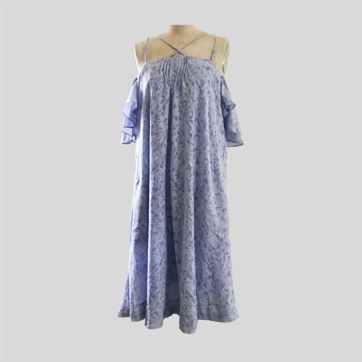 anthropologie-prelovely-blue-off-shoulder-cotton-mini-dress