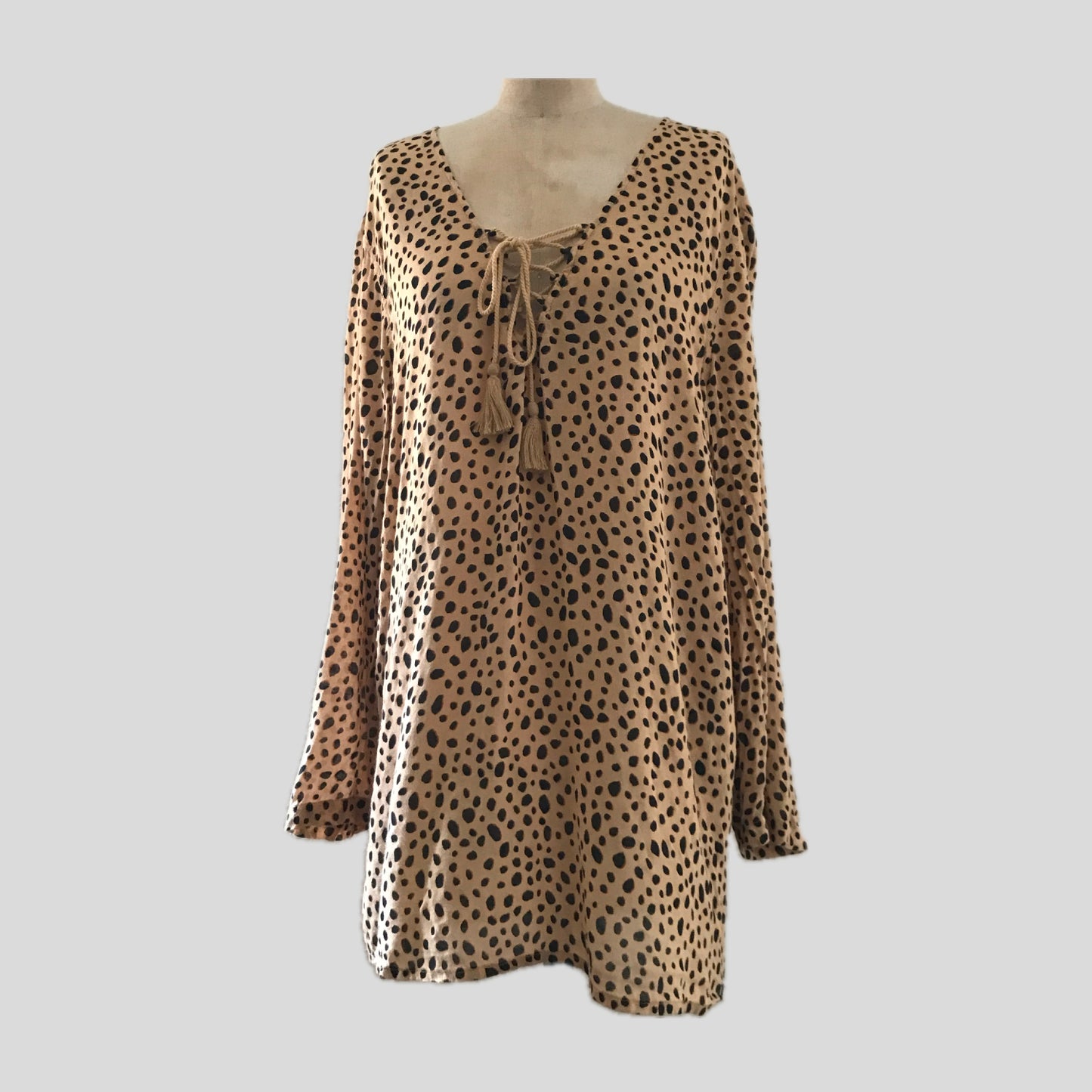 Billabong Tan Animal Print Lightweight Tunic Top