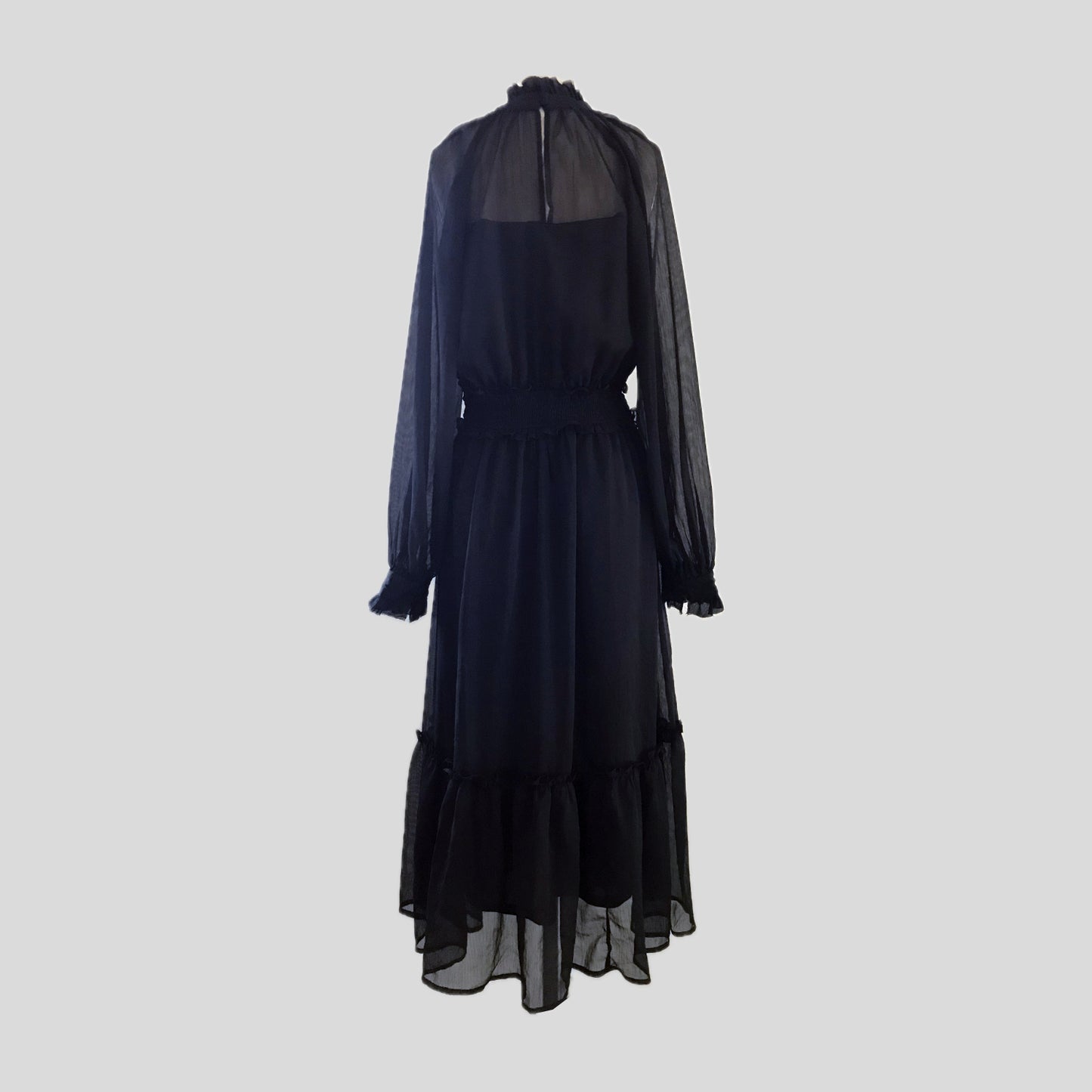 By The River Black Chiffon Long Sleeve Midi Dress