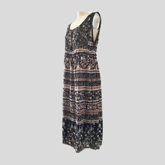 Calypso St Barth Brown Floral Silk Sequin Beaded Midi Dress