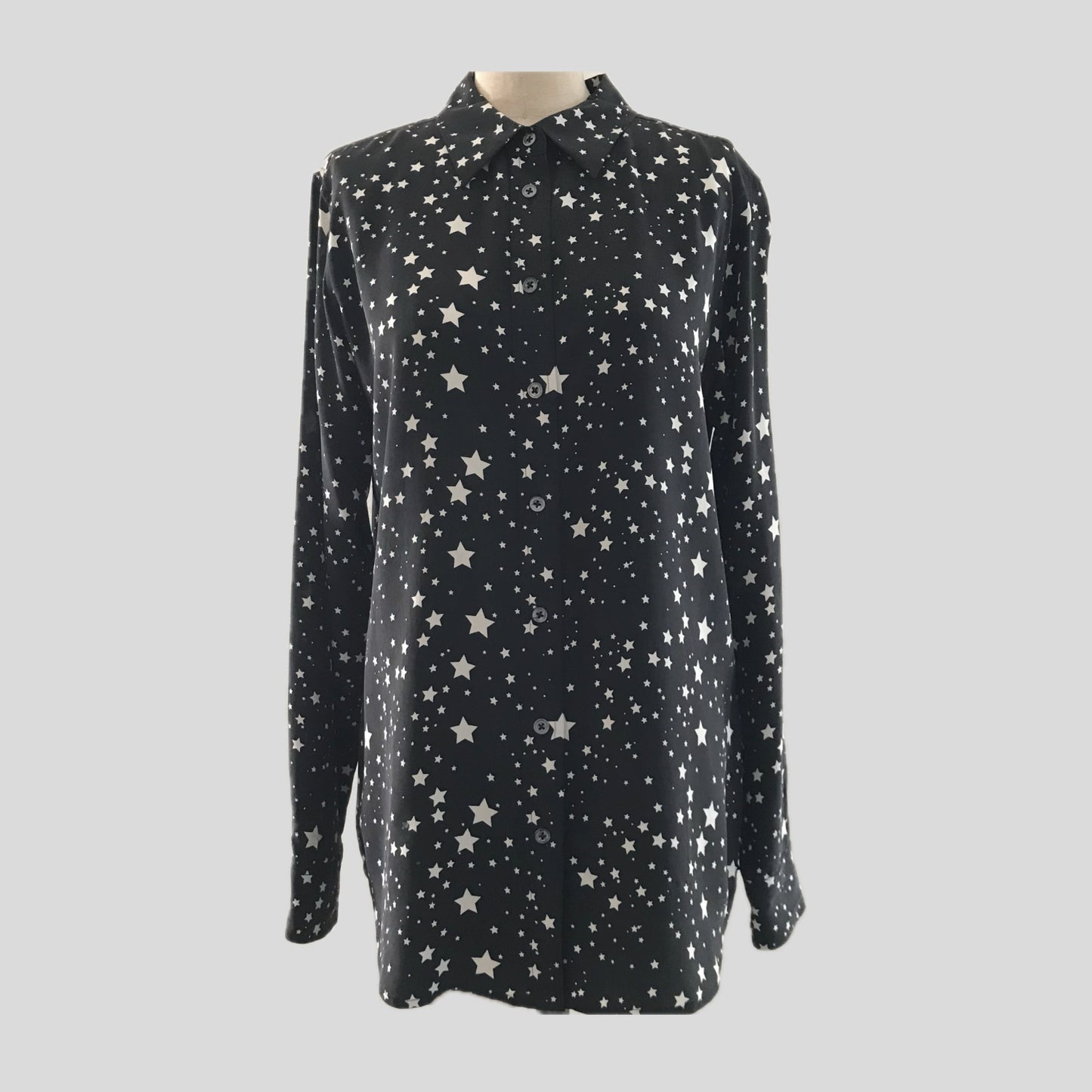 Equipment Kate Moss Silk Matte Black Star Printed Blouse