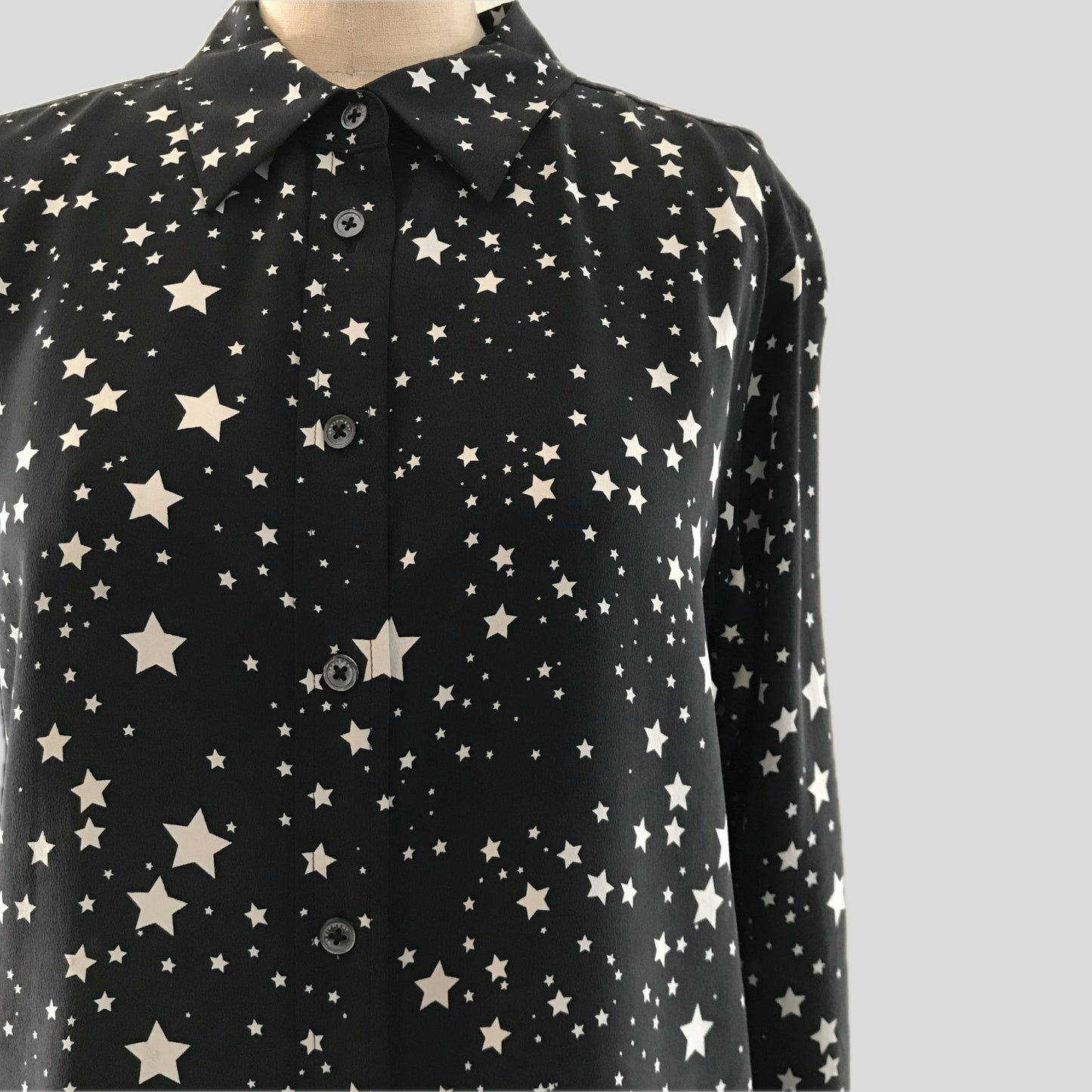 Equipment Kate Moss Silk Matte Black Star Printed Blouse