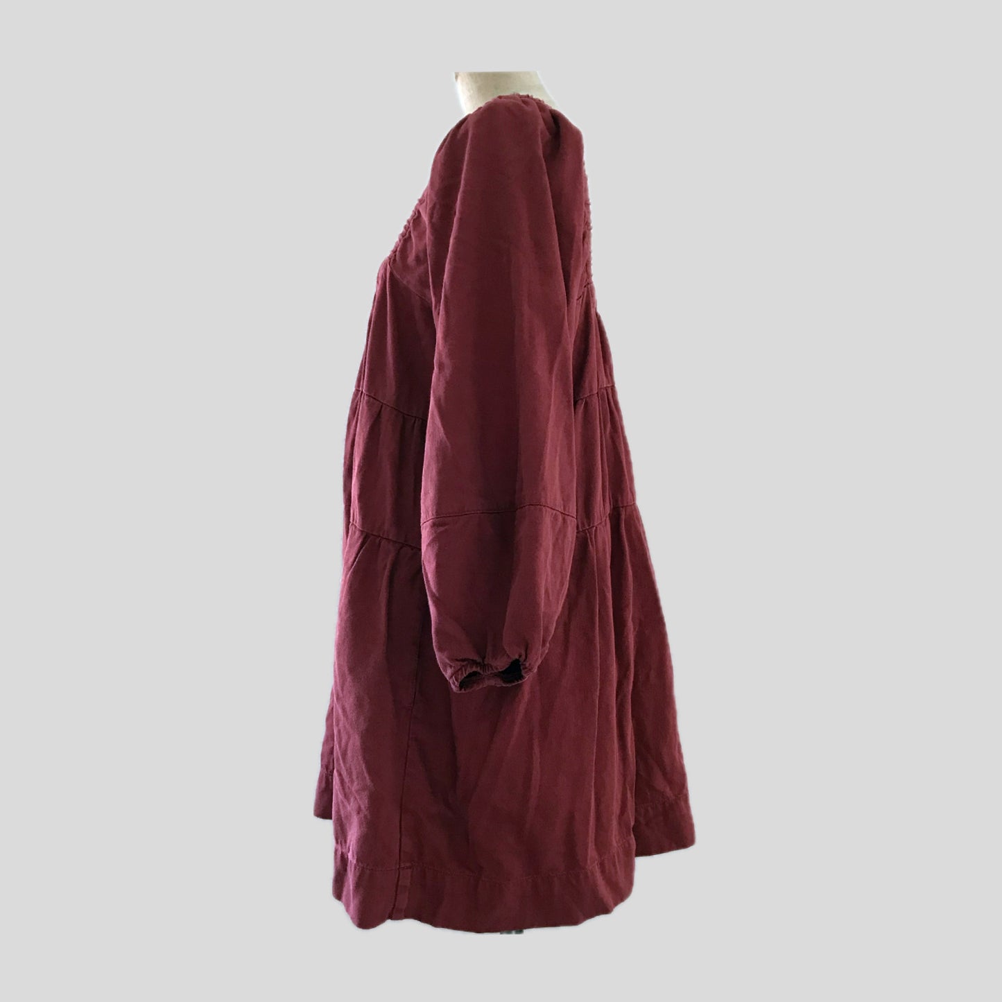 free-people-burgundy-tiered-cotton-long-sleeve-mini-dress.-square-neck