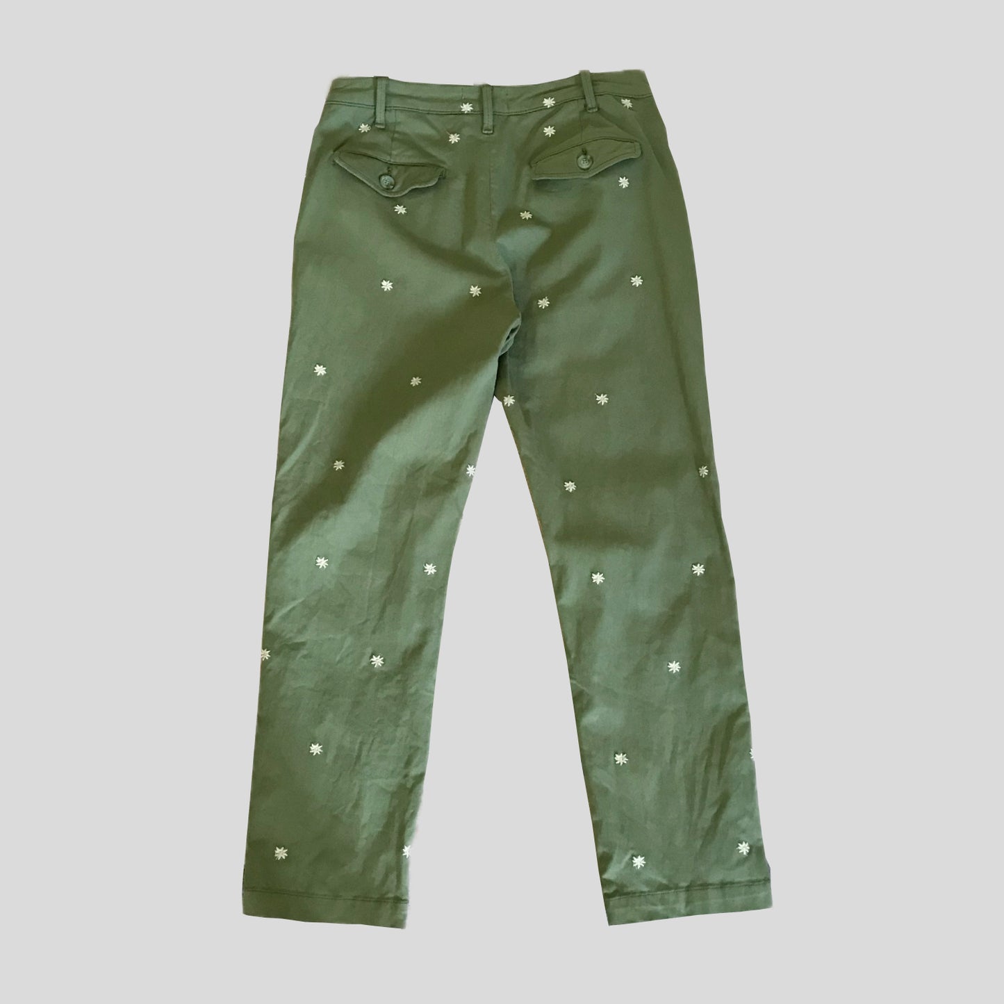 Free People x Driftwood Green Cotton Embroidered Pants