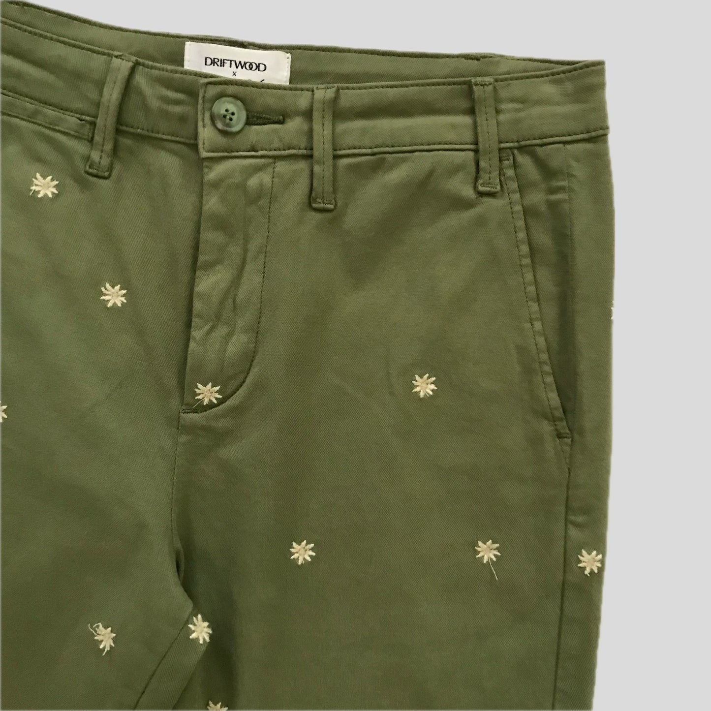 Free People x Driftwood Green Cotton Embroidered Pants