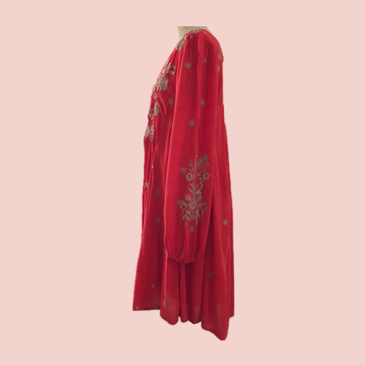 Free People Red Embroidered Open Back Mini Dress