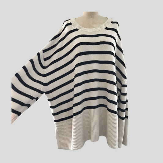 GAP Ivory Black Striped Cotton Knit Sweater