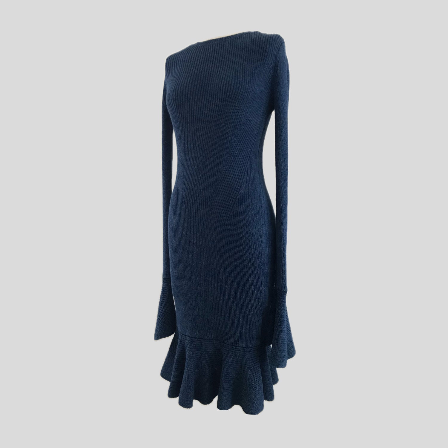 Intermix Blue Ribbed Knit Ruffle Midi Dress Prelovely Intermix Blue Ribbed Knit Ruffle Midi Dress Prelovely
