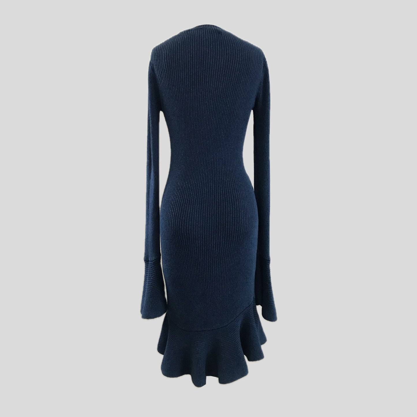 Intermix Blue Ribbed Knit Ruffle Midi Dress