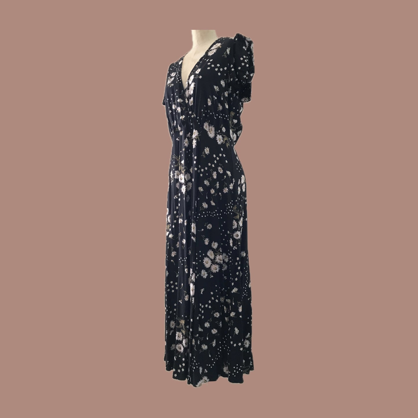 Madewell Black Floral Short Sleeve Midi Summer Dress