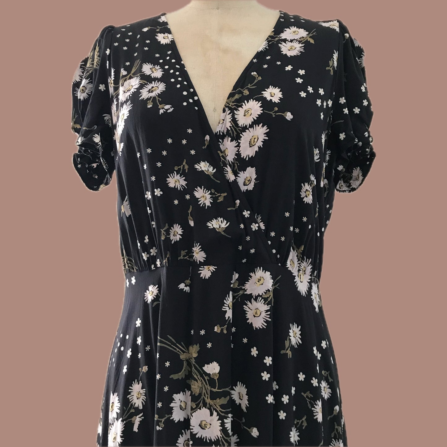 Madewell Black Floral Short Sleeve Midi Summer Dress