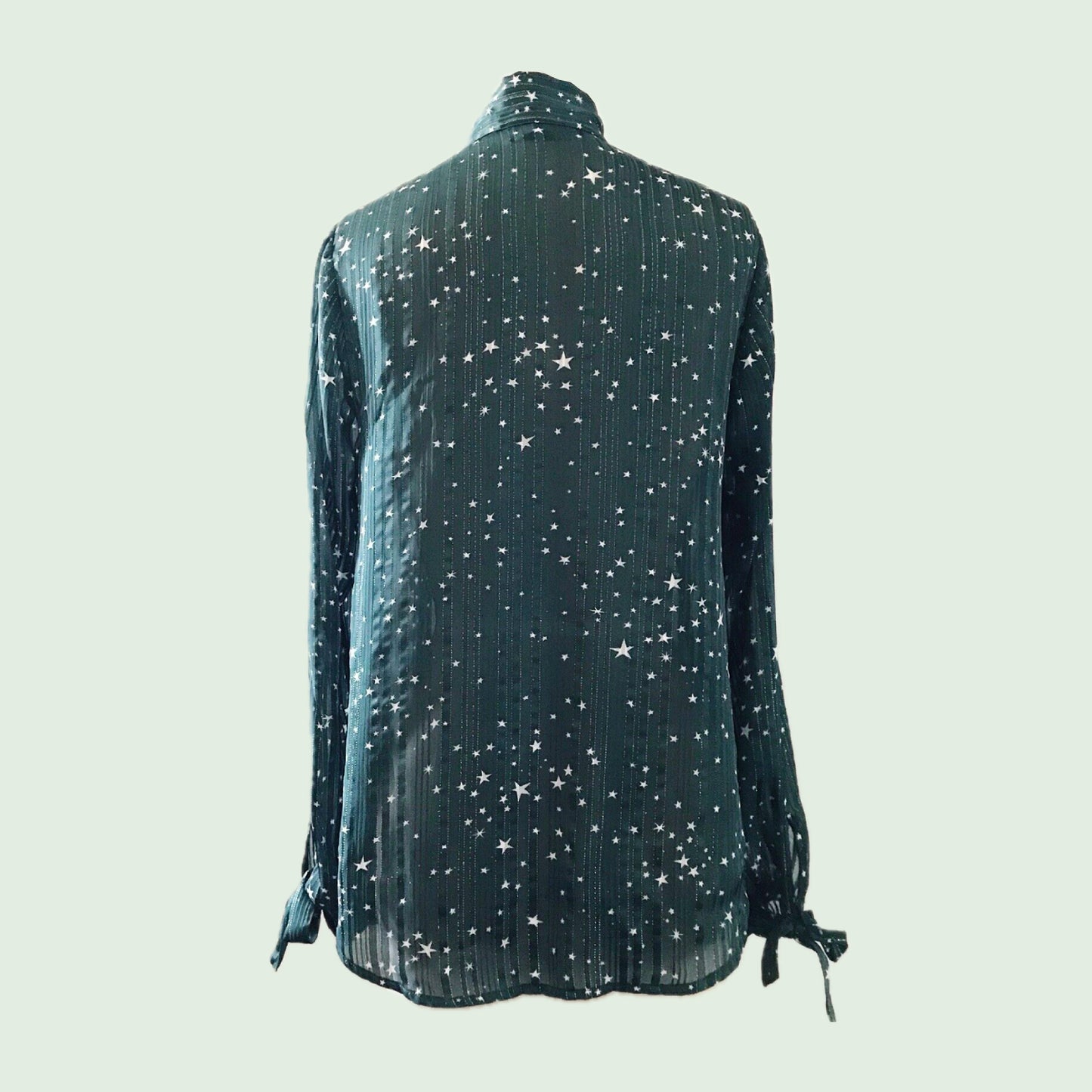 Modcloth Green Striped Star Pussybow Blouse