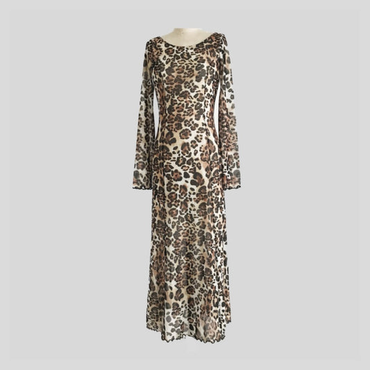 & Other Stories Leopard Print Mesh Midi Dress