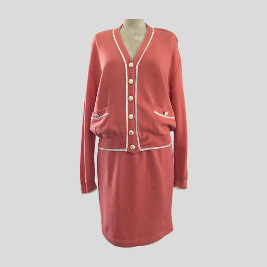 St. John Vintage 2000s Orange Knit Santana Skirt Suit