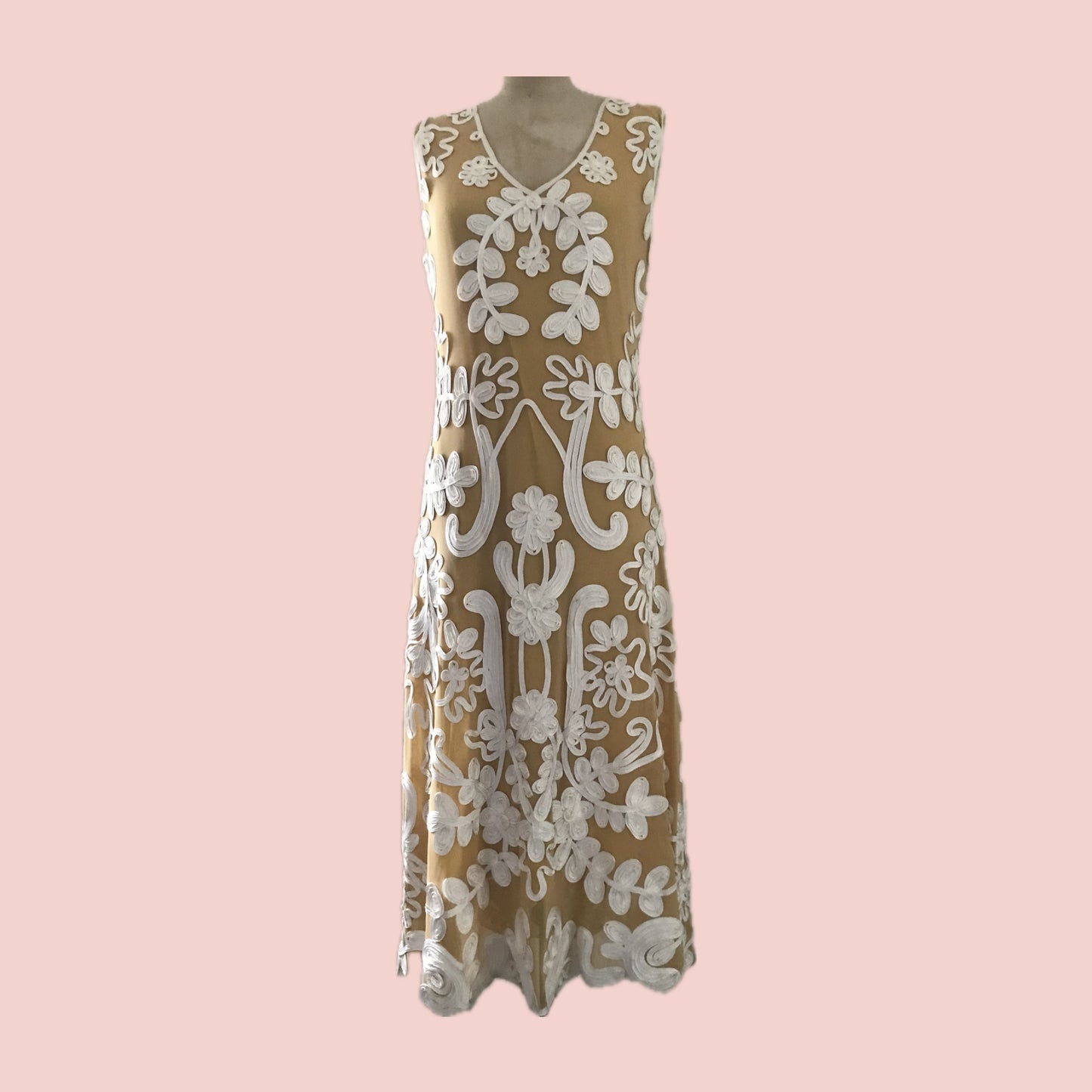 Sundance Nude + White Cameo Applique Midi Dress