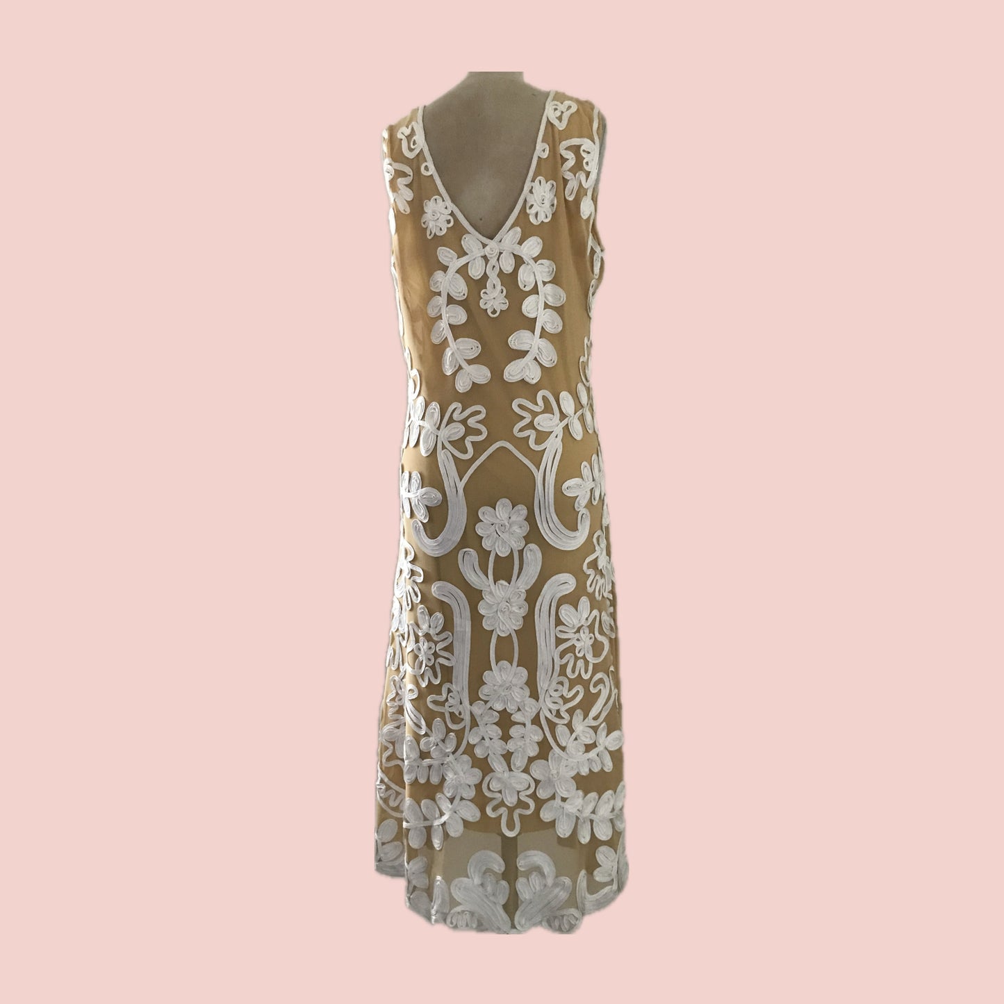 Sundance Nude + White Cameo Applique Midi Dress