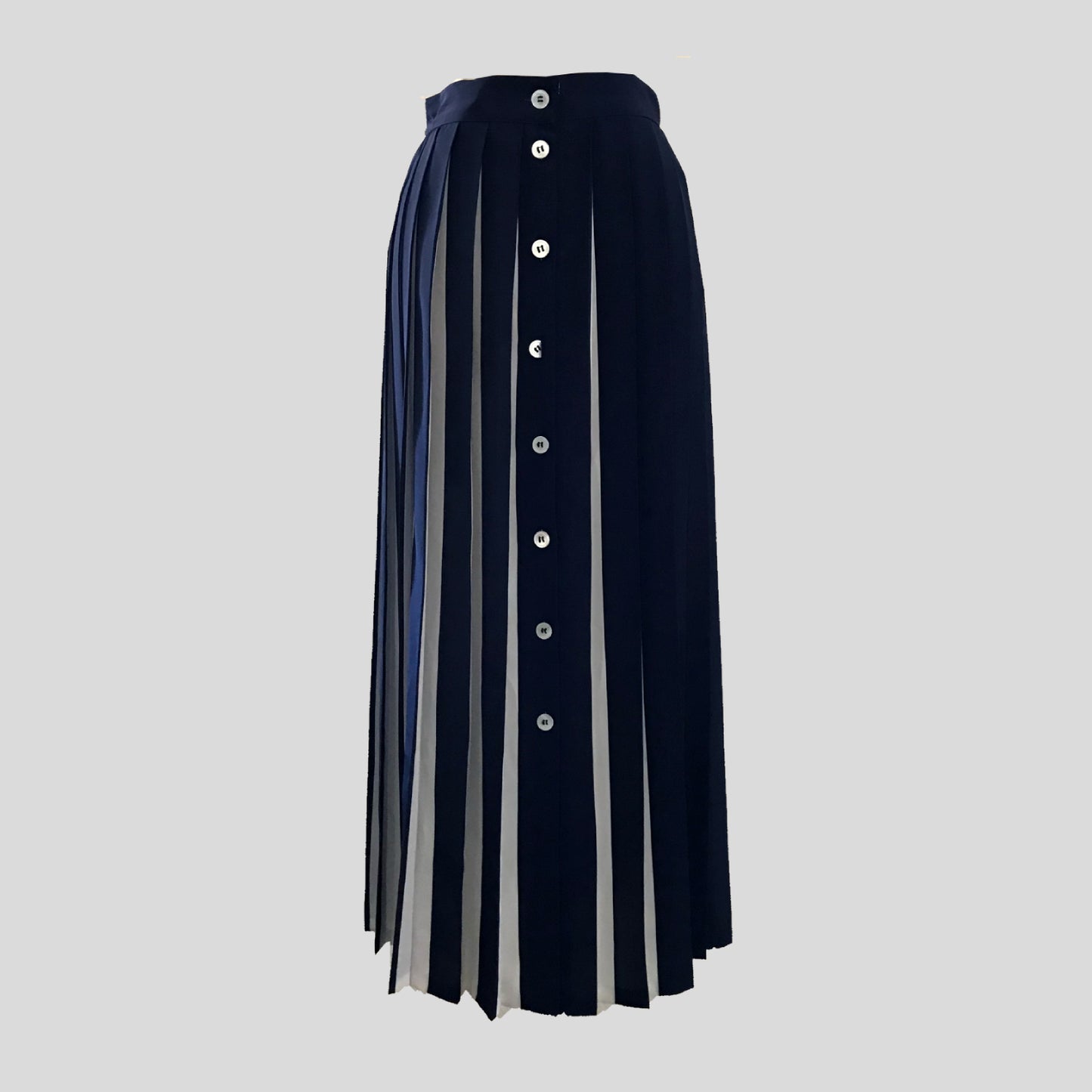 Vintage 1980s Liz Claiborne Navy Blue Striped Pleated Midi Skirt
