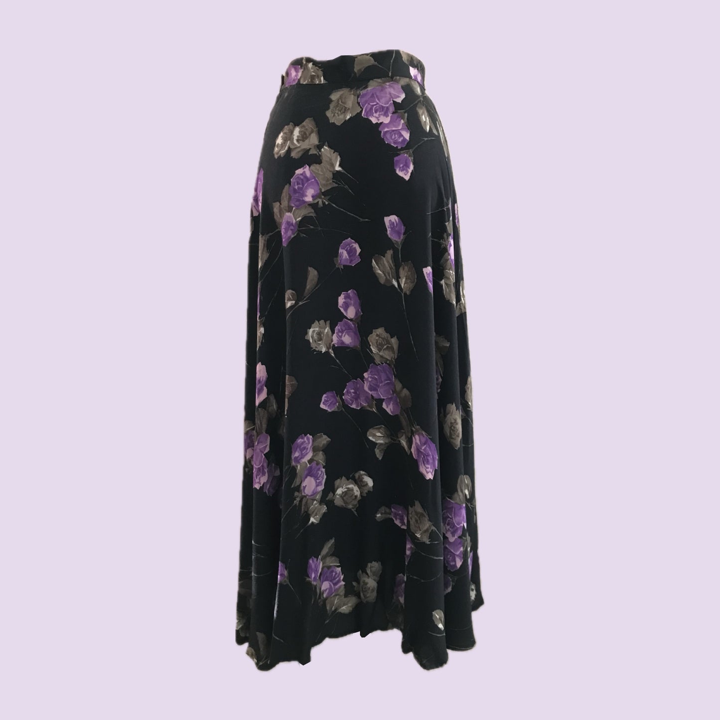 vintage-1990s-black-purple-floral-rose-print-midi-skirt