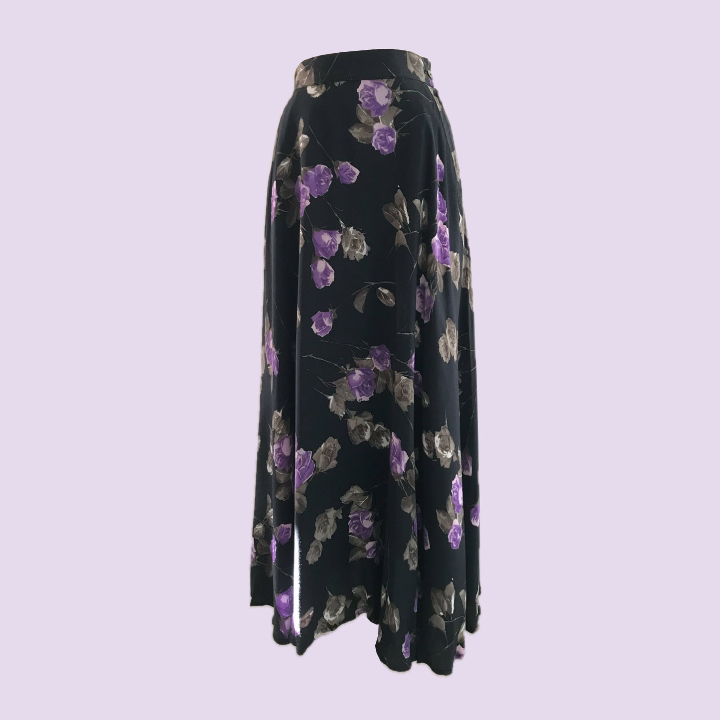 vintage-1990s-black-purple-floral-rose-print-midi-skirt