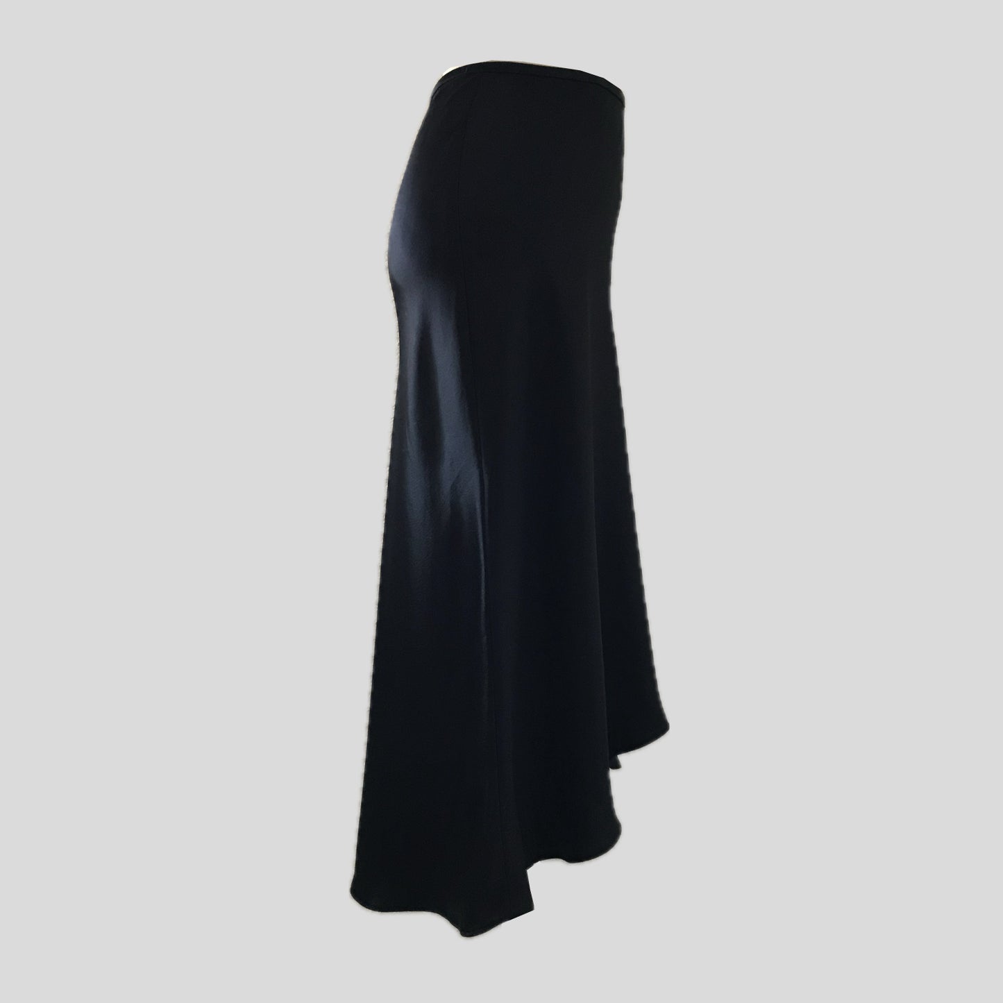 Vintage 1990s ABS Allen Schwartz Black Satin Minimalist Chic Midi Skirt