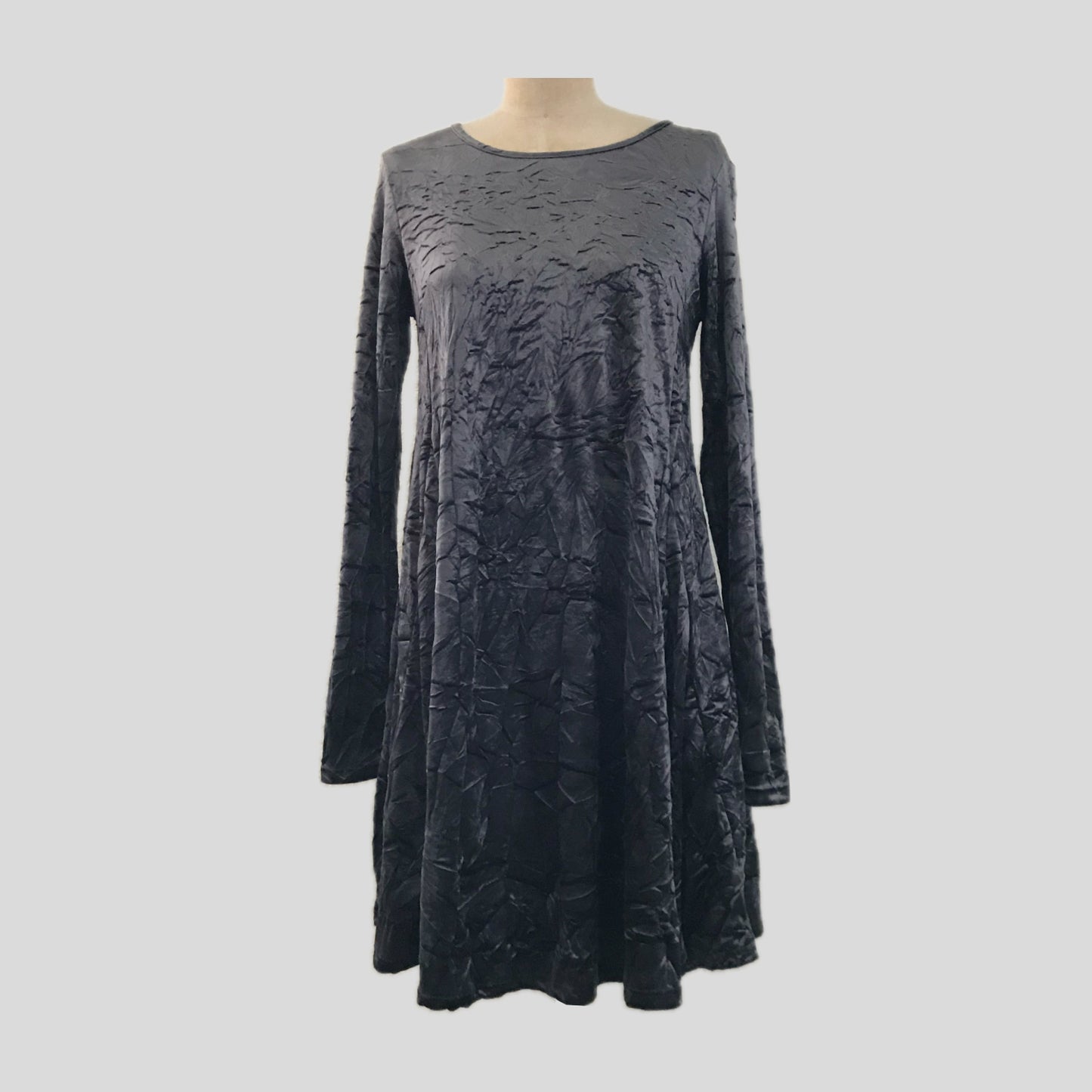 Vintage 1990s Gray Crushed Velvet + Lace Mini Dress