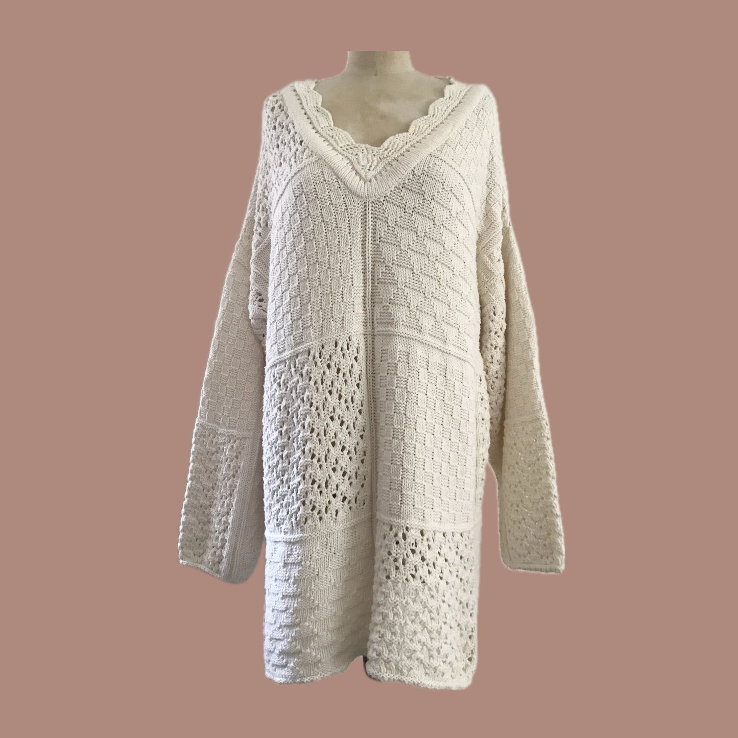 Vintage 1990s Ivory 100% Cotton Tunic Sweater