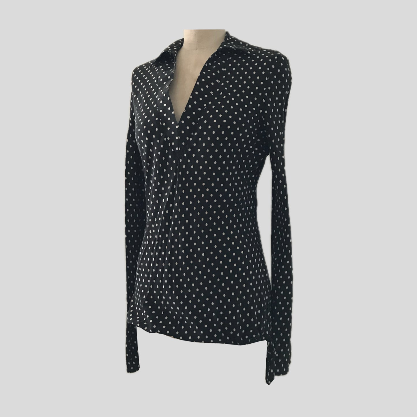 Ann Taylor Vintage 1990s Black White Silk Polkadot Blouse