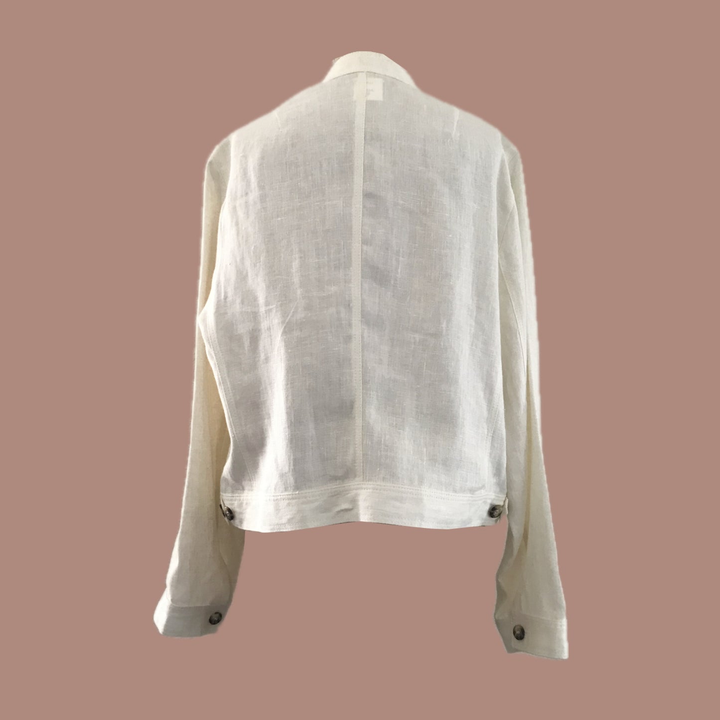 Vintage 1990s Off White Linen Long Sleeve Neutral Safari Jacket Top