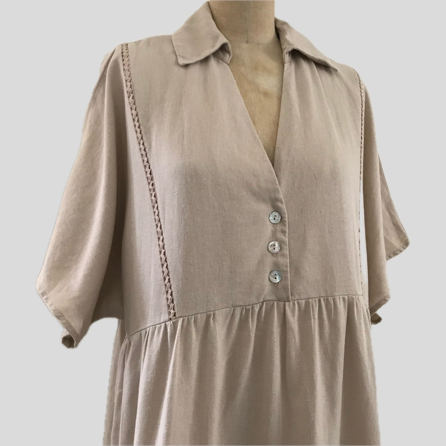 zara-short-sleeve-tan-linen-mini-dress