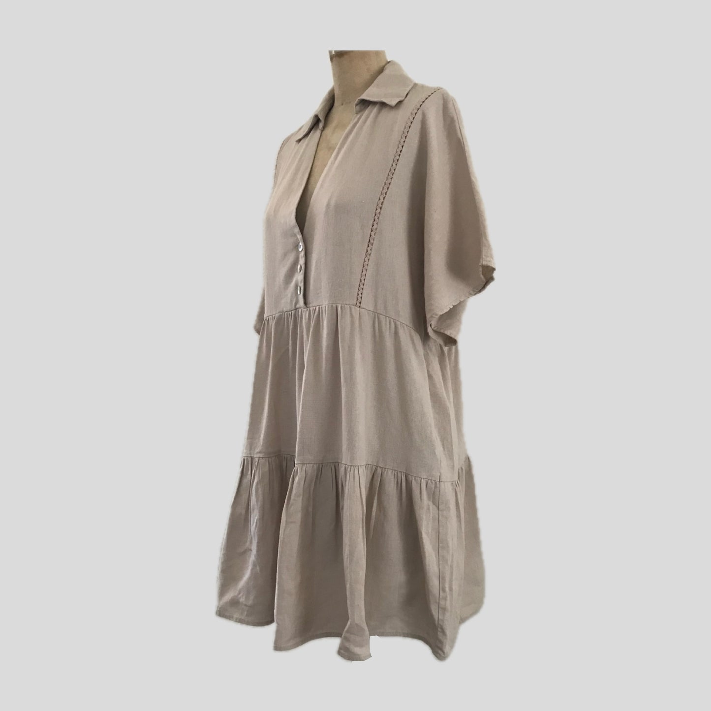 zara-short-sleeve-tan-linen-mini-dress