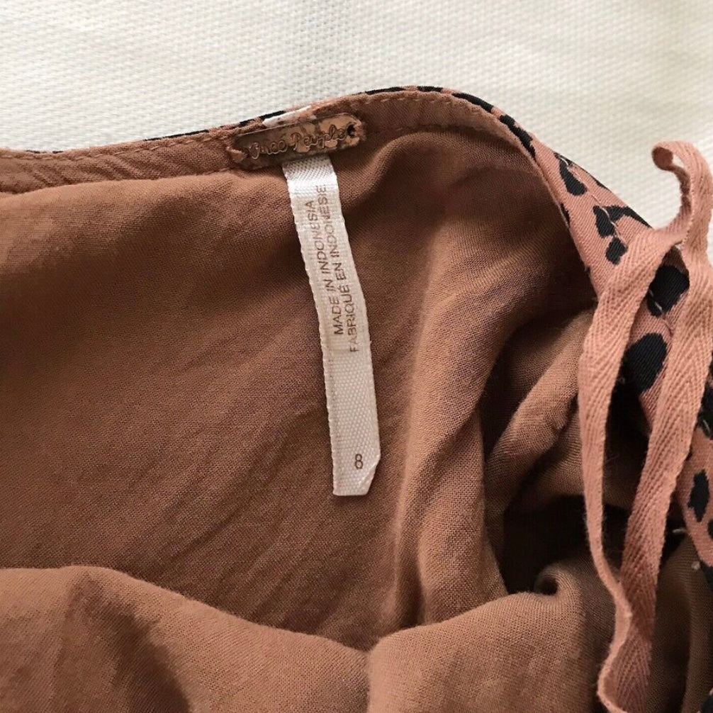 Free People Brown Satin Animal Print Backless Midi Dress